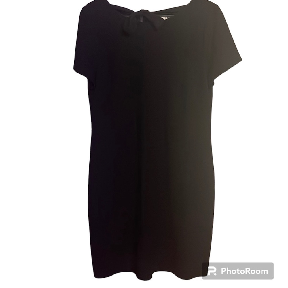 White House Black Market Black Pullover Dress Low‎ back w/ ribbon tie - Large